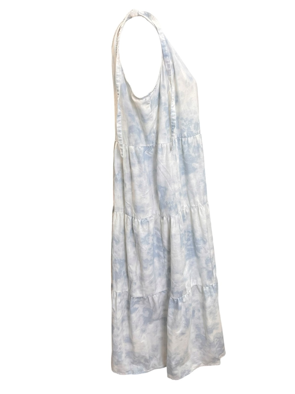 Beach Lunch Lounge Blue Tie Dye Linen Blend Tiered Midi Dress XL Adjustable - Picture 4 of 11